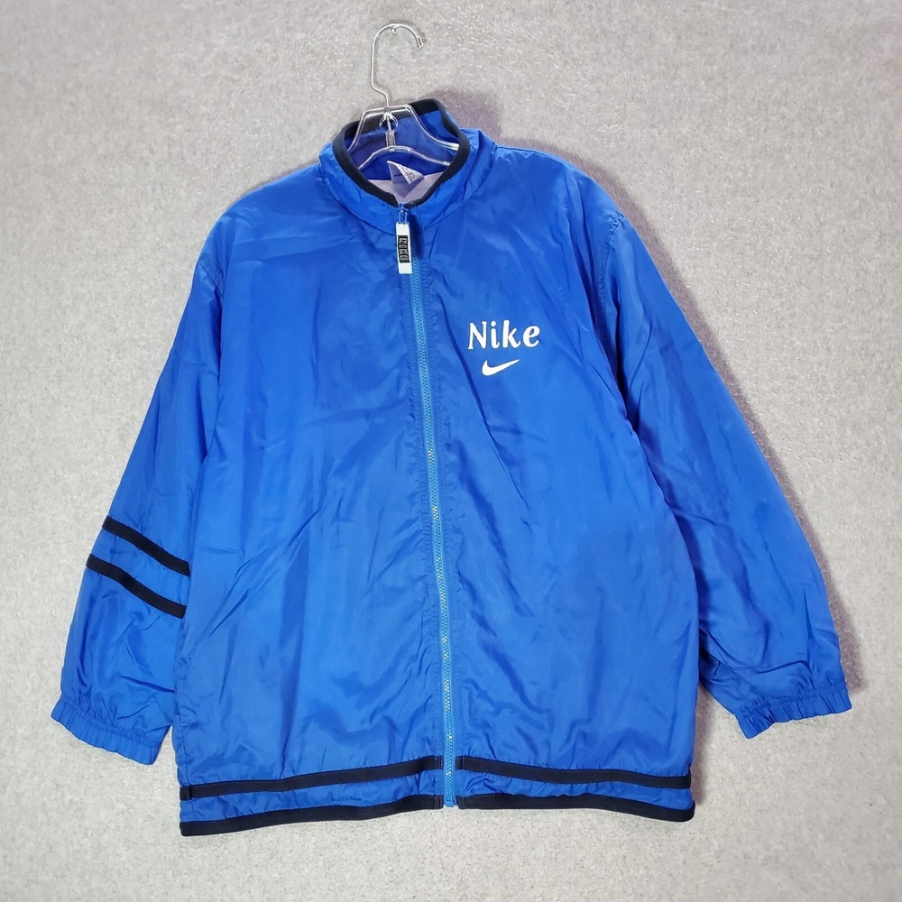 VINTAGE Nike Women Track Jacket Large Blue Logo Pockets Full Zip Y2K